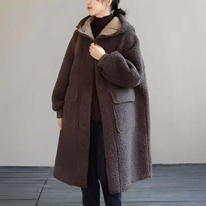 Frauen Wollmantel Warm Kapuze Winter - IdealeKleiden