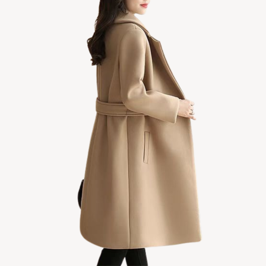 Damen Wolltrenchcoat Elegant Lang - IdealeKleiden
