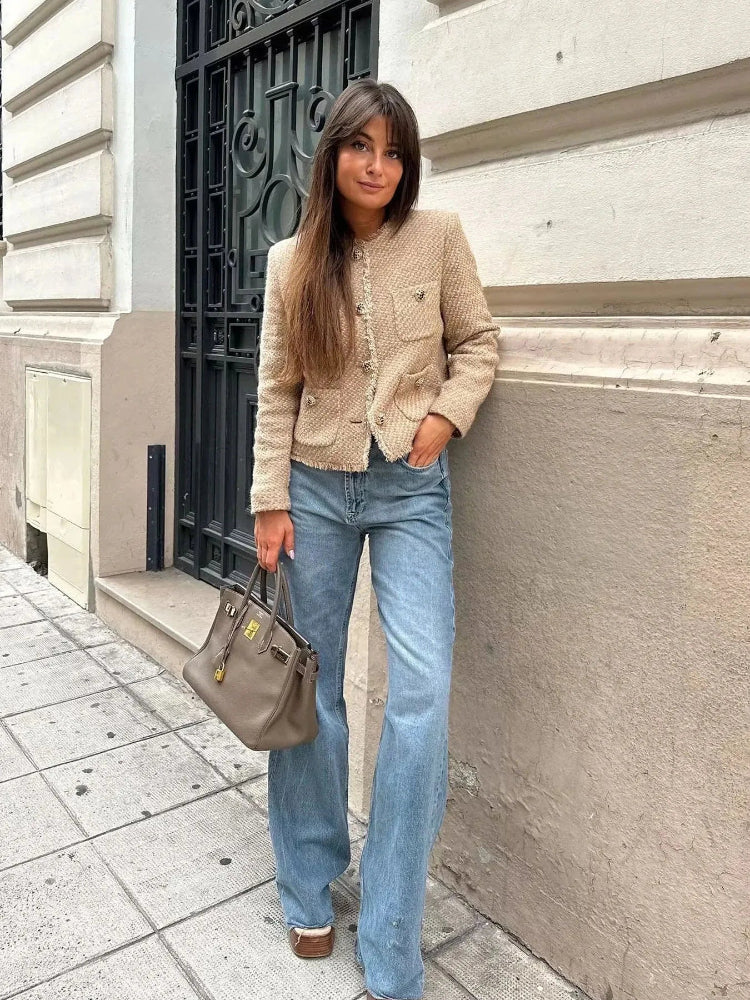 Klassische Damen Tweedjacke Kurz - IdealeKleiden