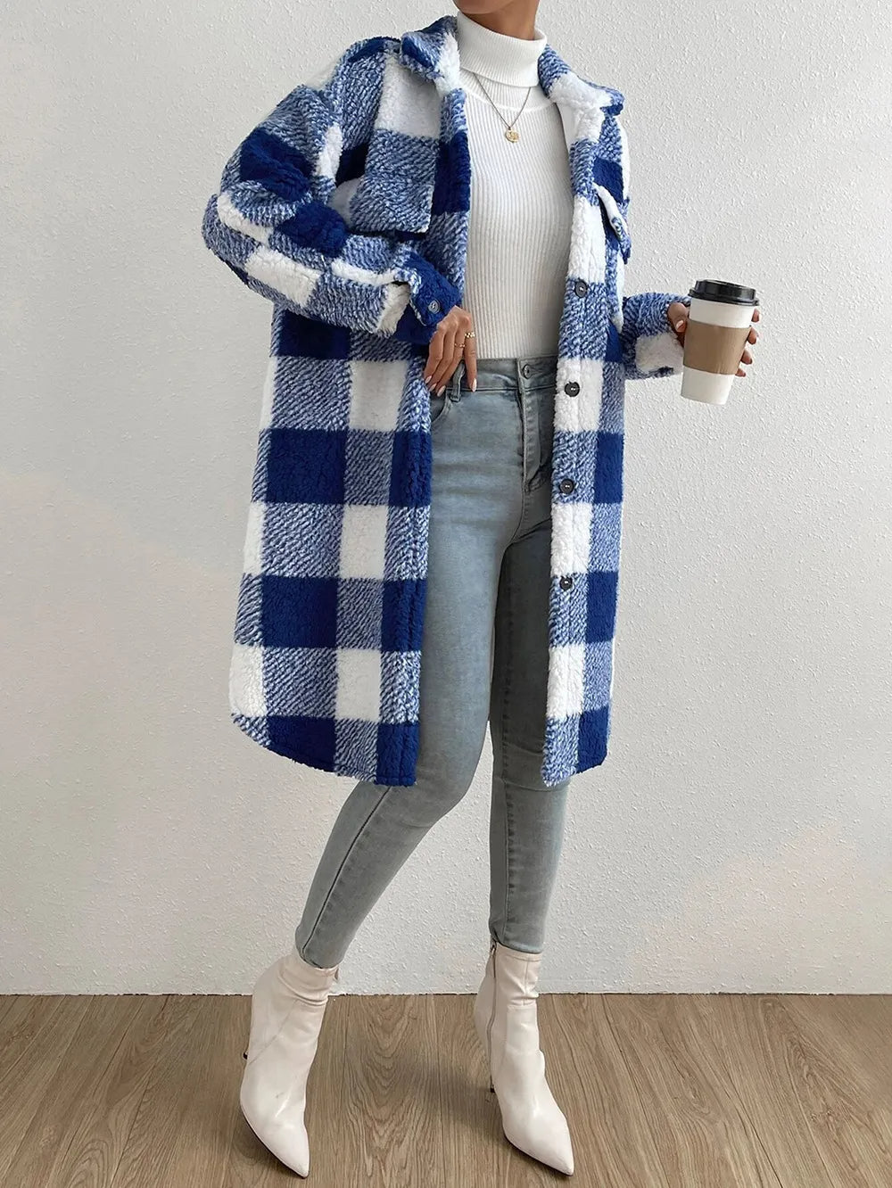Manteau d'hiver femme à carreaux oversize