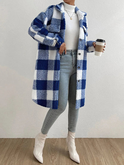 Manteau d'hiver femme à carreaux oversize