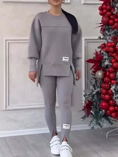 Ensemble hiver élégant : pull patchwork et leggings