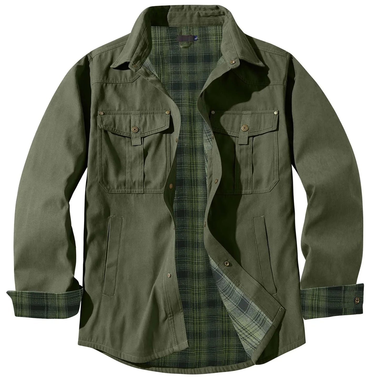Grande taille homme veste flanelle à carreaux capuche