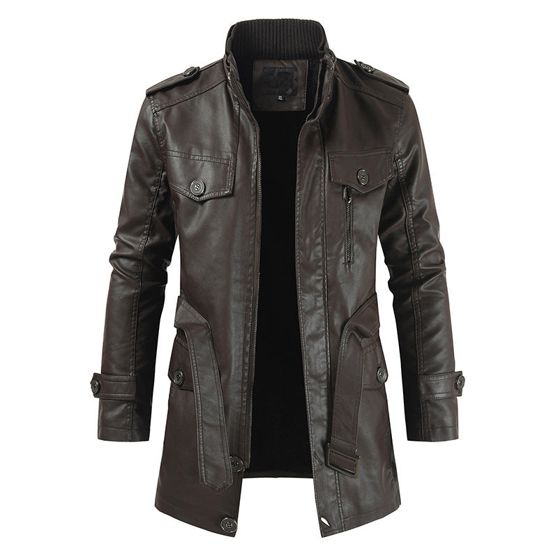 Manteau long stylé pour homme en cuir velours