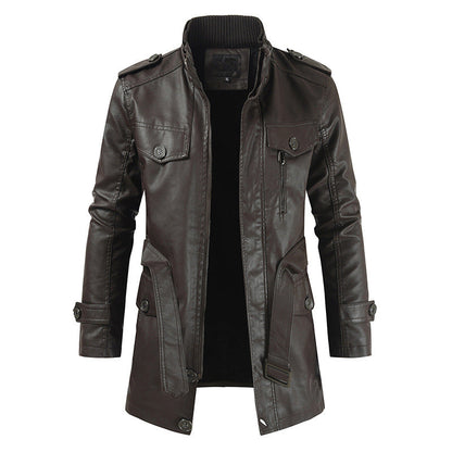Manteau long stylé pour homme en cuir velours