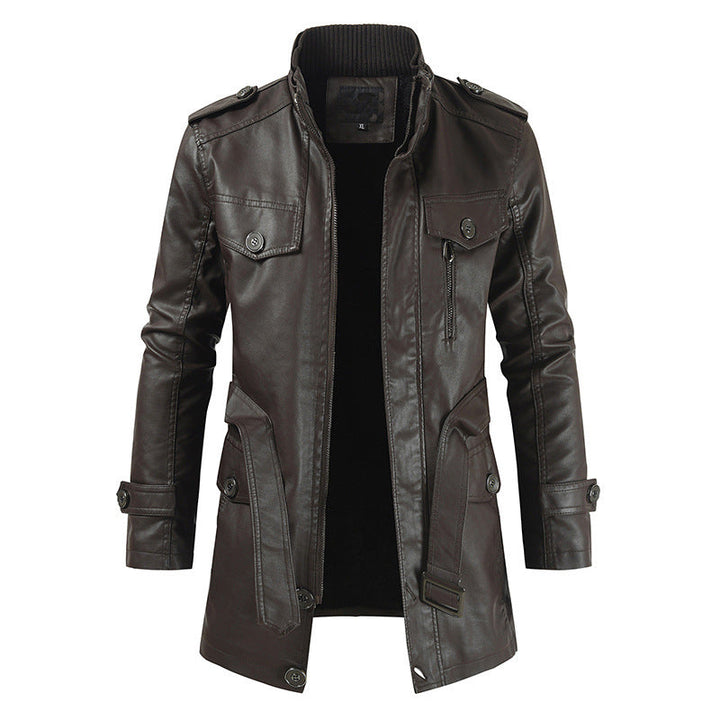 Manteau long stylé pour homme en cuir velours
