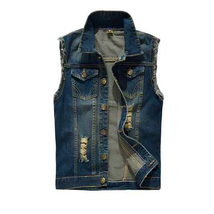 Gilet en jean pour hommes style rétro avec poches