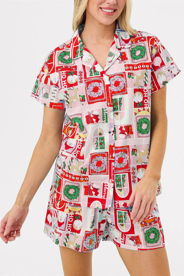 Ensemble de T-shirts de Noël à manches courtes pour femmes avec motif mignon