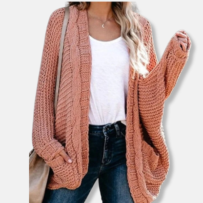 Cardigan oversize en laine à côtes et poches avant