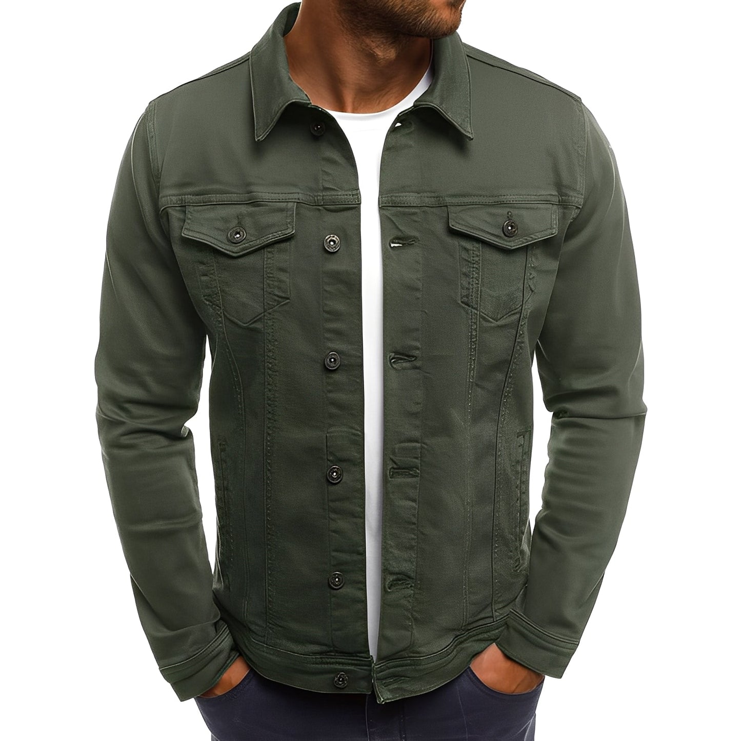 Männer Denimjacke Modern mit Taschen - IdealeKleiden