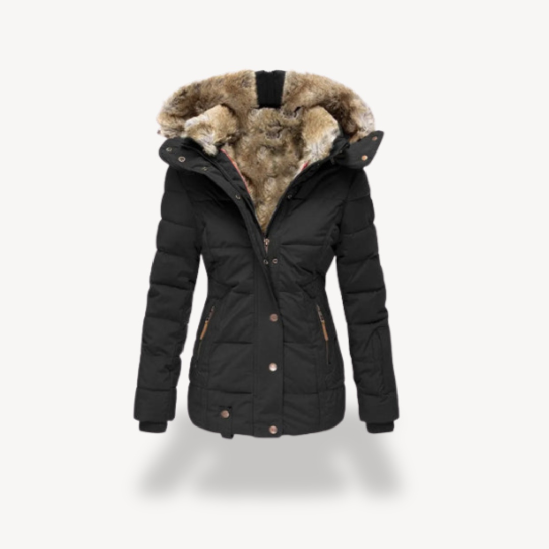 Damen Winterjacke Warm mit Kunstpelzkapuze - IdealeKleiden