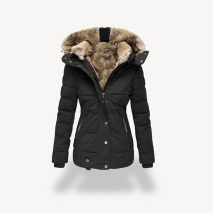 Damen Winterjacke Warm mit Kunstpelzkapuze - IdealeKleiden