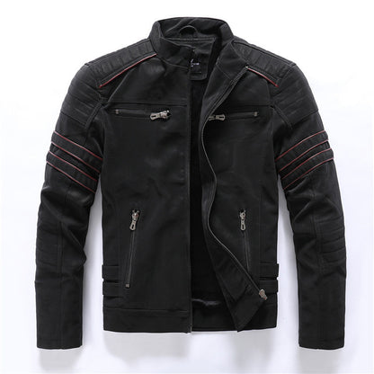 Blouson en cuir homme style motard rouge
