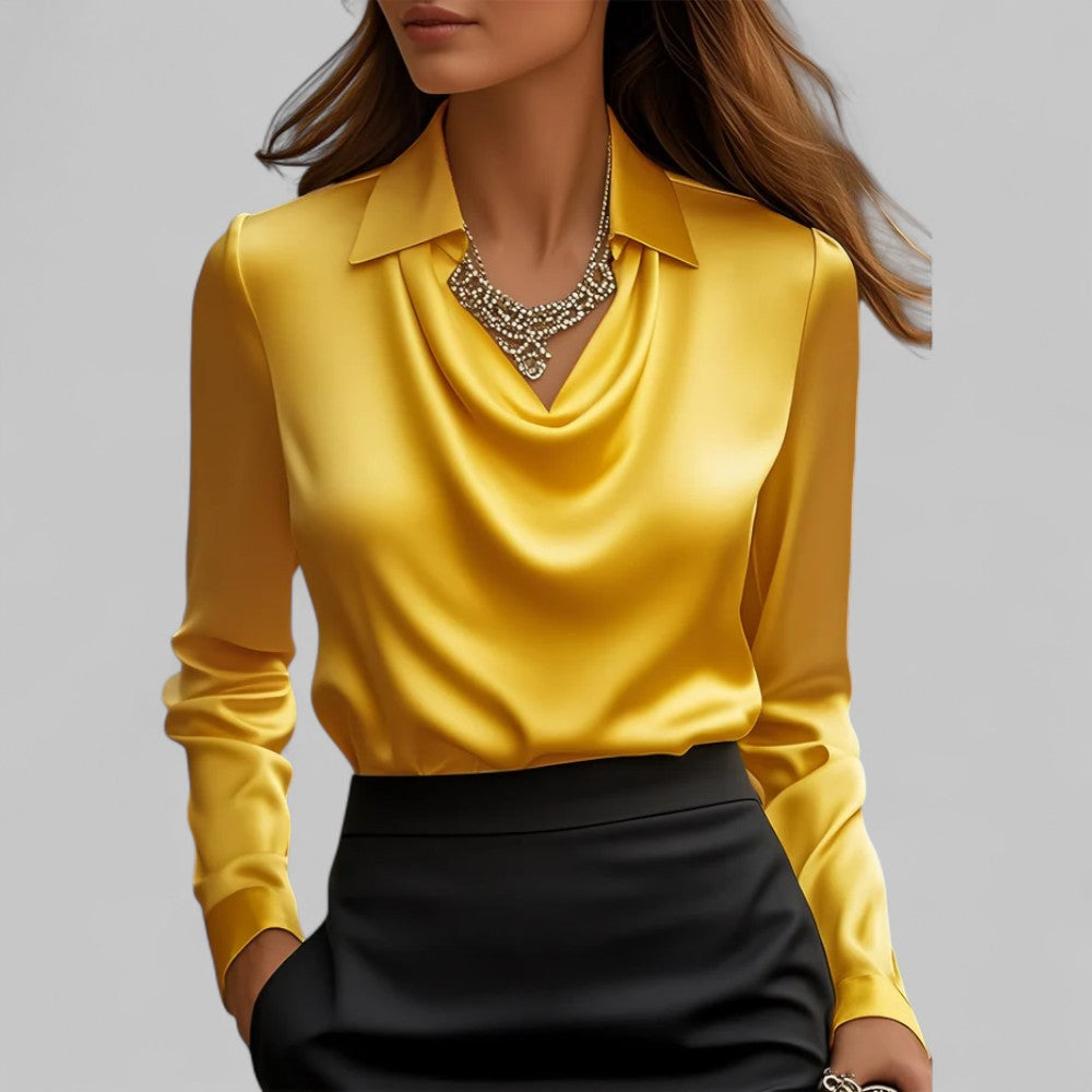 Chemisier femme élégant avec col bénitier aspect satin