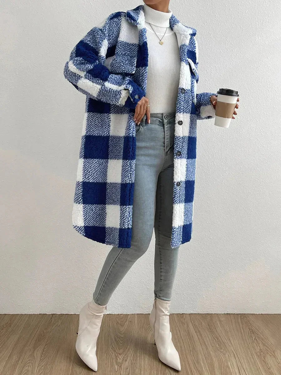 Manteau Teddy doux coupe oversize à carreaux