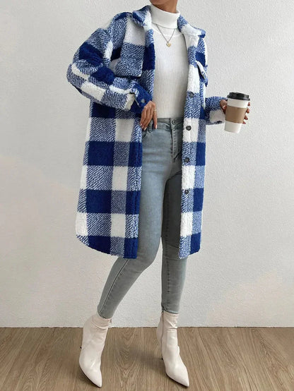 Manteau Teddy doux coupe oversize à carreaux