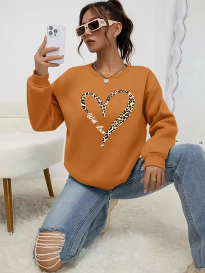 Pull tendance à motif léopard et cœur