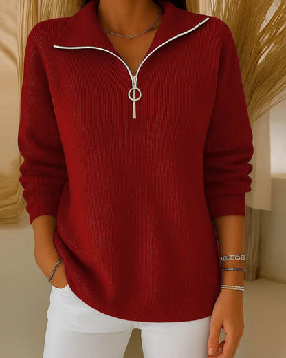 Écharpe pour femme avec demi-fermeture éclair devient : Pull à col en V pour femme