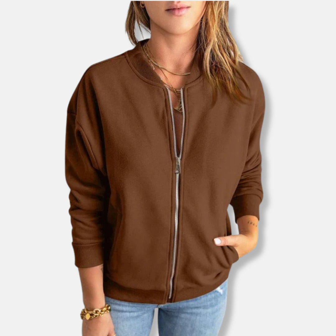 Veste légère zippée avec ourlet côtelé décontracté