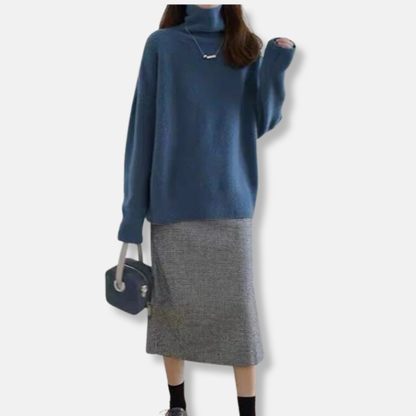 Robe chaude pour femme, col évidé, mélange de laine, coupe ample