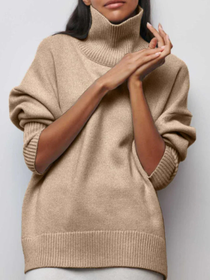 Grand pull en tricot femme col montant tendance