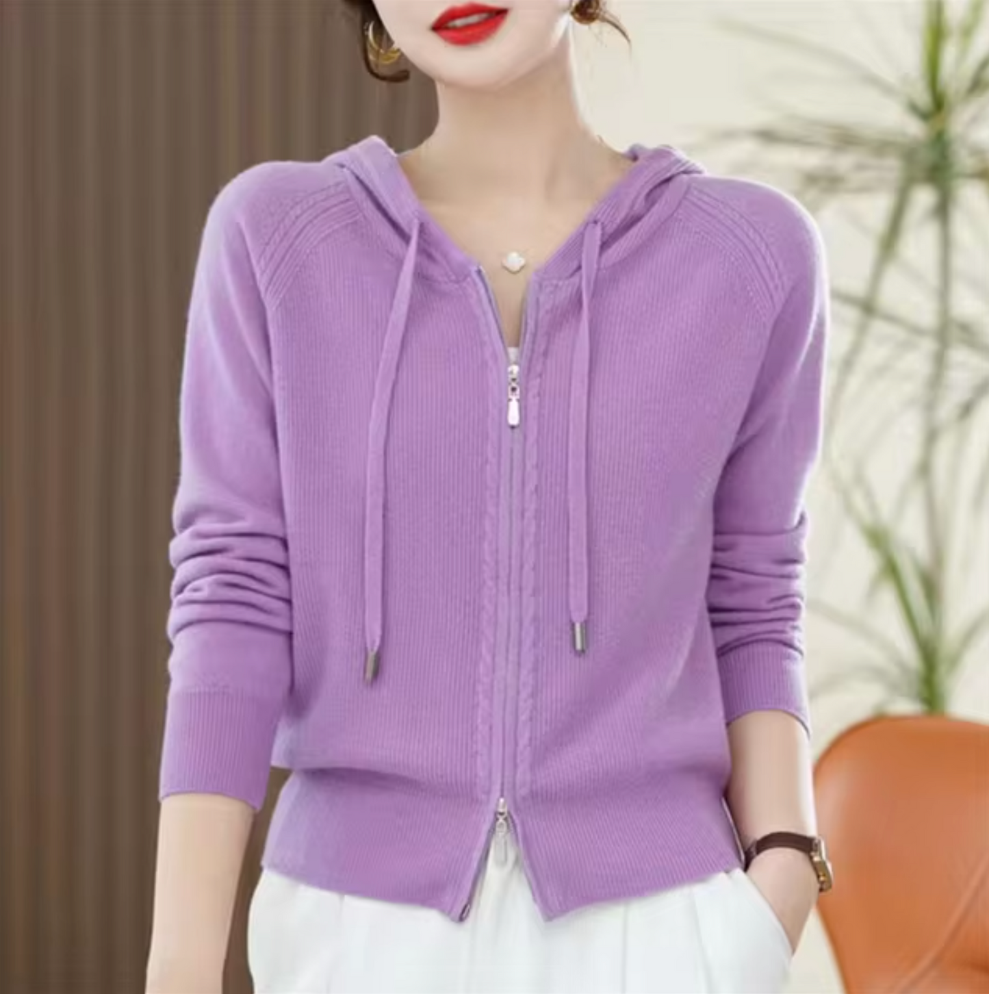 Sweat à capuche doux en cachemire pour femme