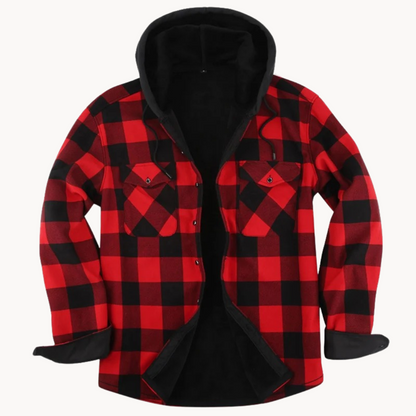 Veste à capuche en flanelle doublée polaire chaude pour hommes
