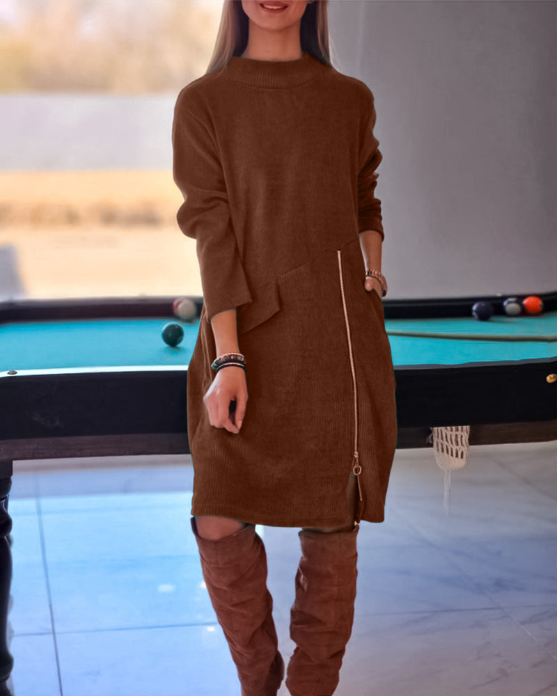Robe élégante à manches longues et fermeture éclair