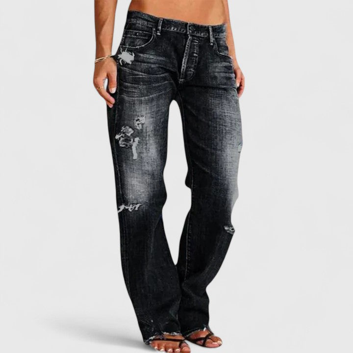 Jeans vintage femme coupe décontractée délavée usée