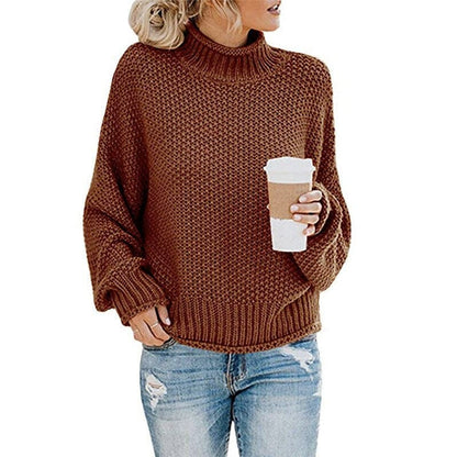 Pull tricoté Col montant Maille épaisse Confortable Chaud