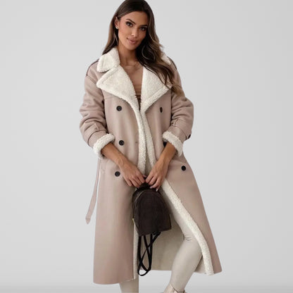 Long manteau oversize doublé peau de mouton ceinture