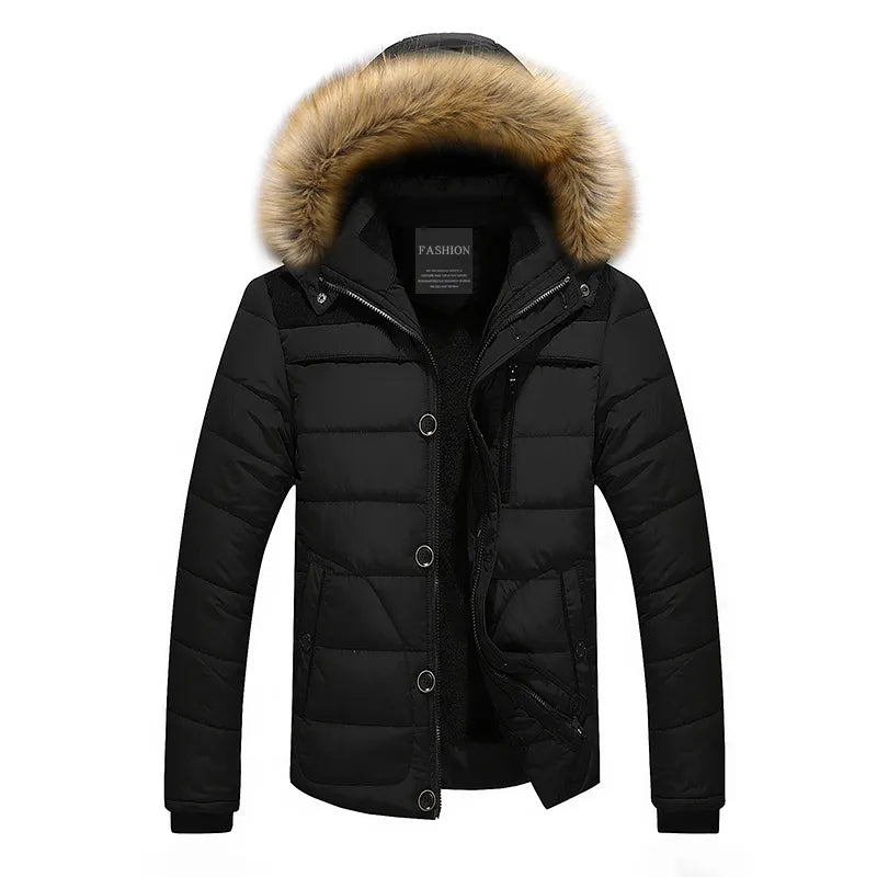 Parka homme en duvet chaud avec col en fausse fourrure