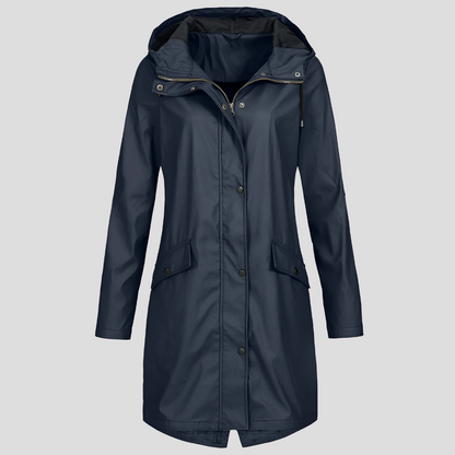 Imperméable long femme à capuche poches