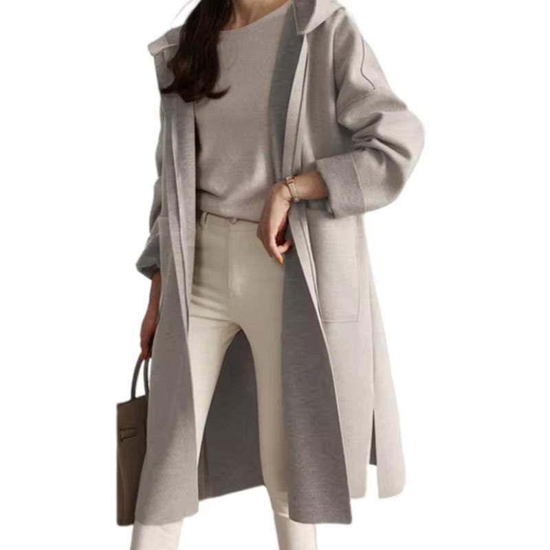 Longue veste d'hiver à capuche de style ouvert
