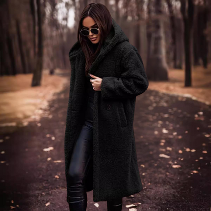 Damen Wintermantel Lang Teddyjacke Kapuze - IdealeKleiden