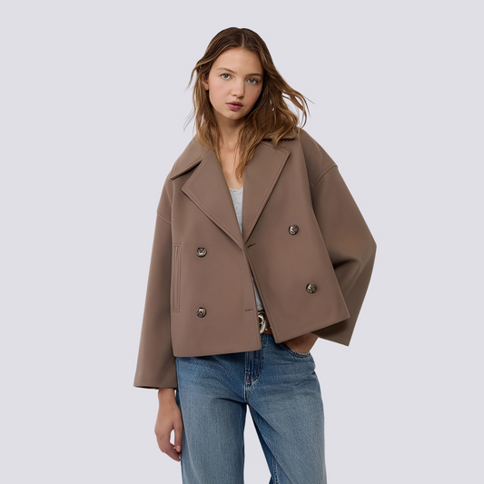 Stylische Damen Wolljacke Kurz Revers - IdealeKleiden