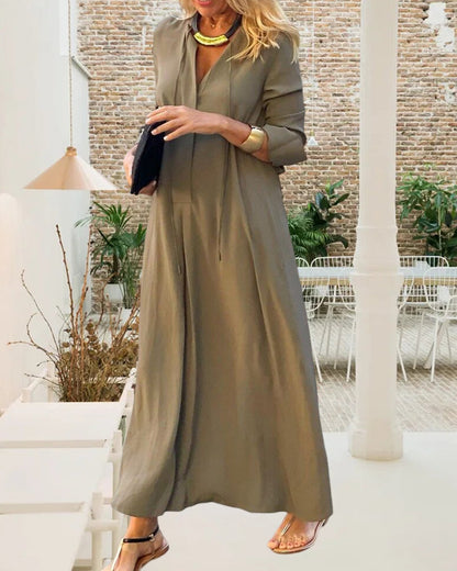 Elegantes Damenkleid Einfarbig Langärmlig - IdealeKleiden