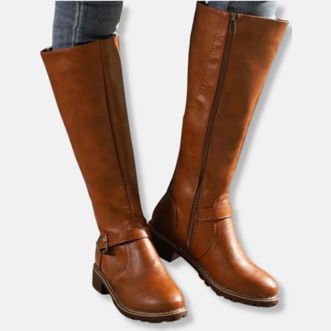 Bottes hautes imitation cuir double fermeture éclair