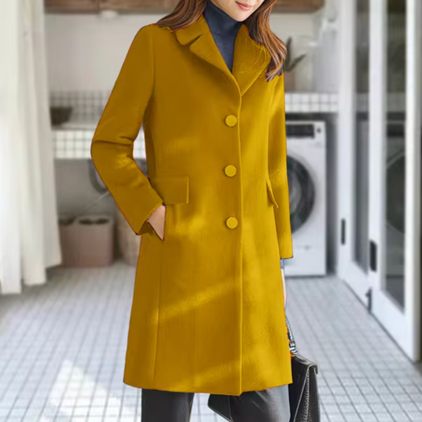 Manteaux chauds en laine pour femme avec poche avant