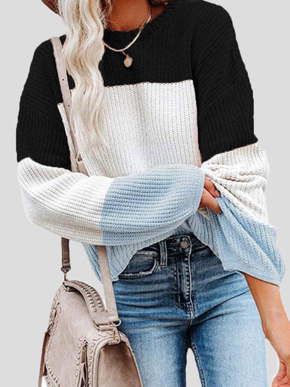 Pull-over en tricot color block décontracté pour l'automne