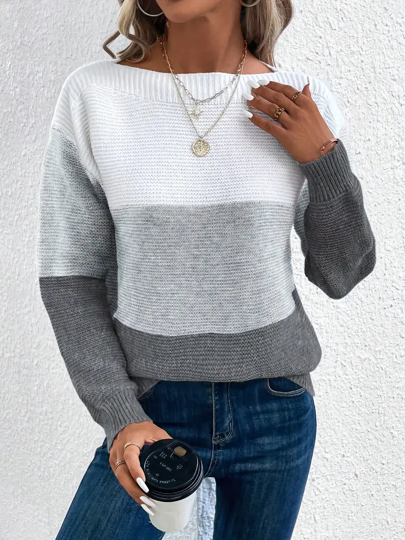 Pull col rond color block femme