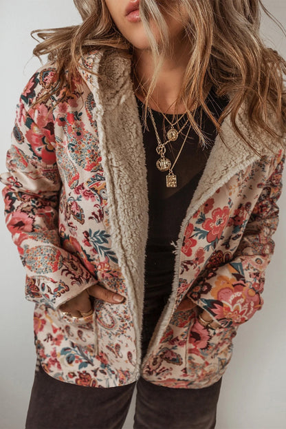 Veste à capuche stylée motif cachemire polaire douce