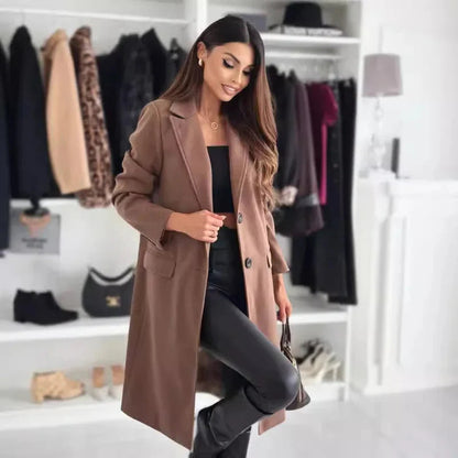 Langer Damenwintermantel Elegant Schwarz - IdealeKleiden