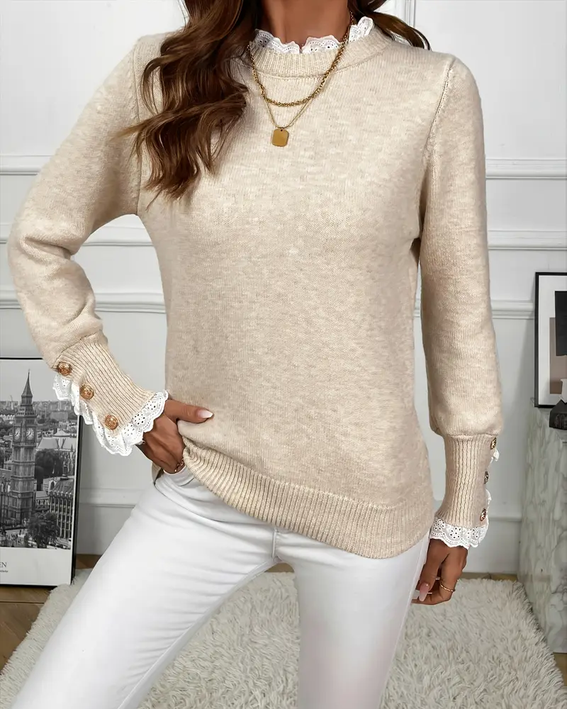 Frauen Pullover Spitze Elegant - IdealeKleiden