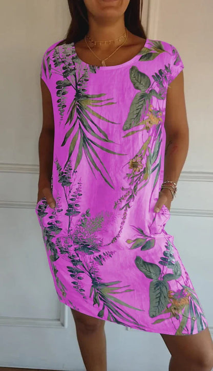 Robe pour femme col rond motif floral