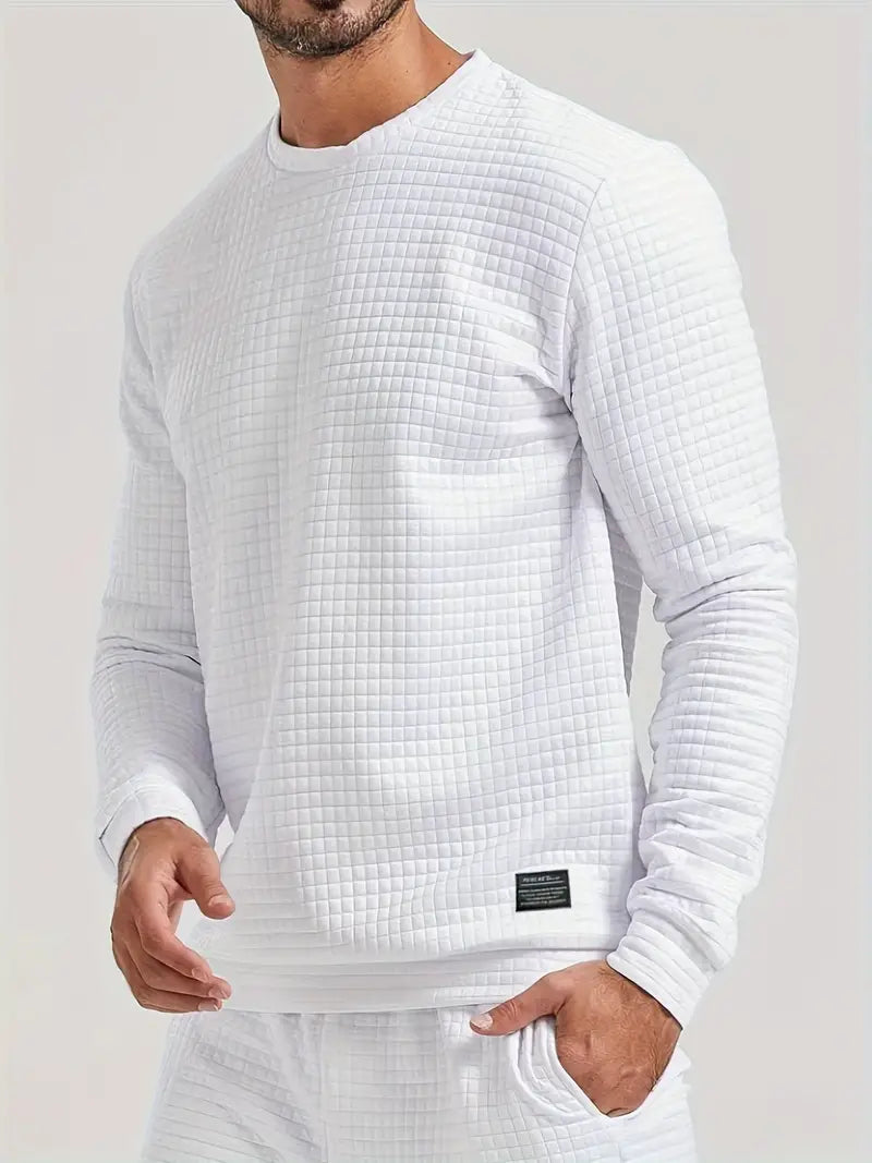 Herren Sweatshirt Waffelmuster Sportlich - IdealeKleiden