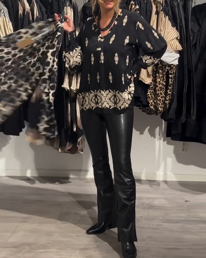Robe femme col V imprimée élégante