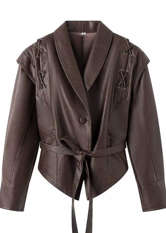 Veste cache-cœur en cuir élégante noire avec ceinture