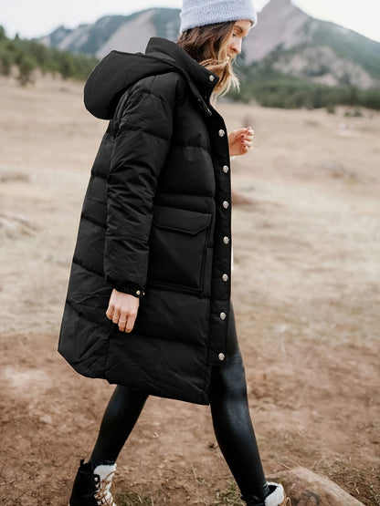 Robe d'hiver chaude | Manteau doudoune noire Rembourrage automne hiver