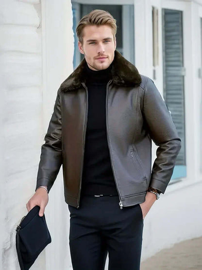 Blouson en cuir noir pour homme - Hiver